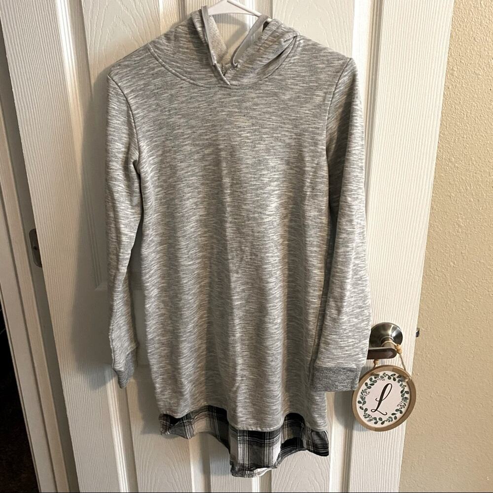Maurices Long Terry Hoodie Sweatshirt w/ Plaid Women's Size XS Hooded Top